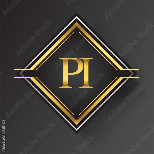 PI Letter logo in a square shape gold and silver colored geometric ornaments. Vector design template elements for your business or company identity.