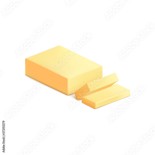 Mockup of butter bar with cutted slices realistic vector illustration isolated.
