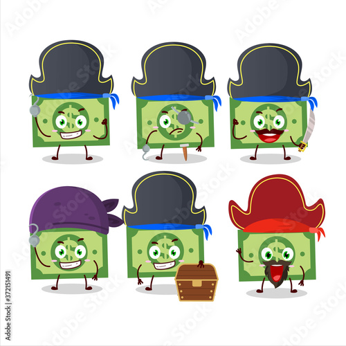 Cartoon character of money with various pirates emoticons