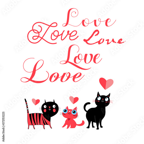 Greeting card cats in love and the inscription Love