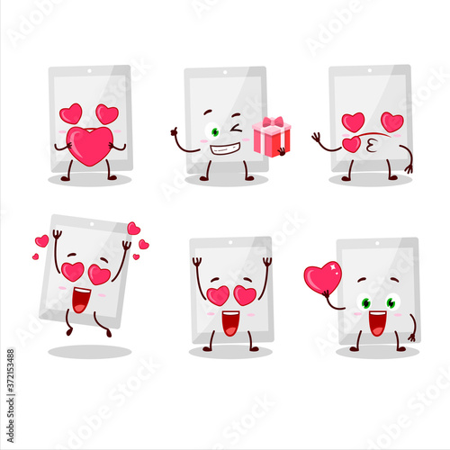 White tablet cartoon character with love cute emoticon