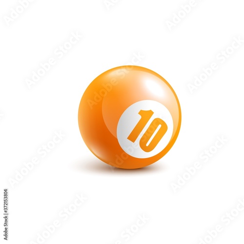 Realistic orange ball with number ten for bingo game.