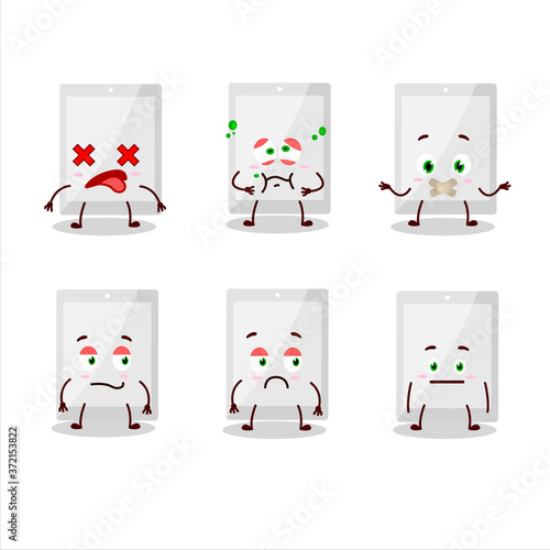 White tablet cartoon character with nope expression