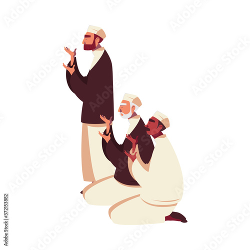 muslim men praying vector design