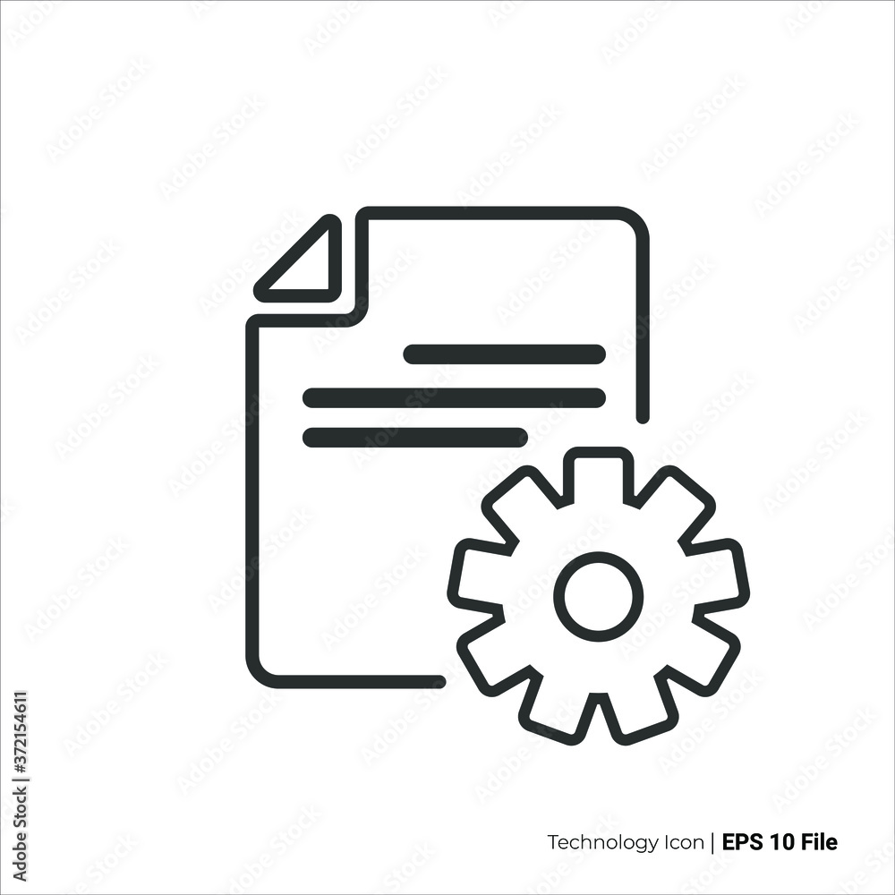 paper setting icon outline. paper with cogwheel icon vector design. isolated on white background paper setting icon outline. paper with cogwheel icon vector design. isolated on white background