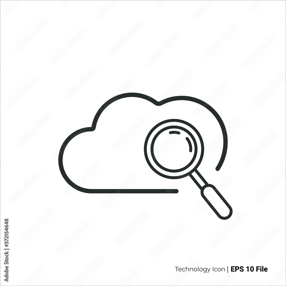 cloud search icon outline. cloud search vector design. isolated on white background cloud search icon outline. cloud search vector design. isolated on white background