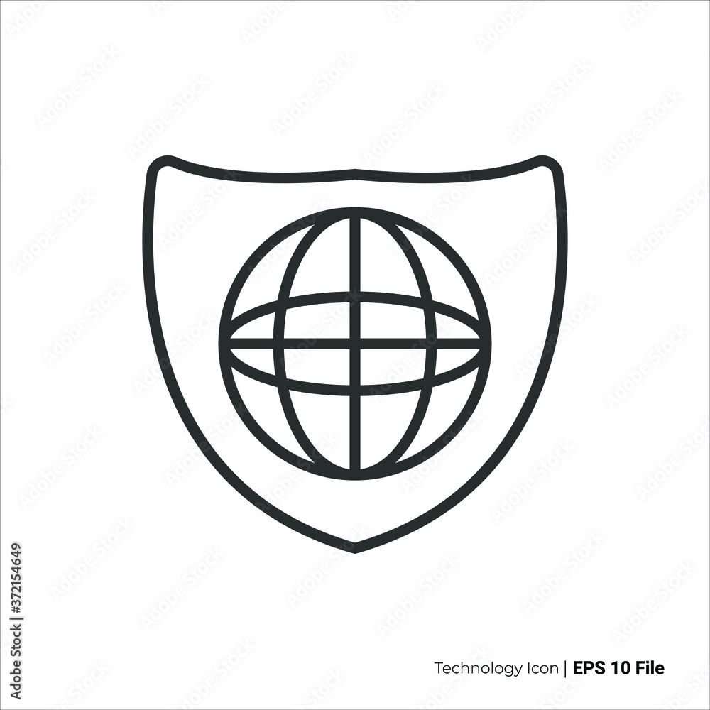 internet security icon outline. globe circle with shield icon vector design. isolated on white background internet security icon outline. globe circle with shield icon vector design. isolated on white background