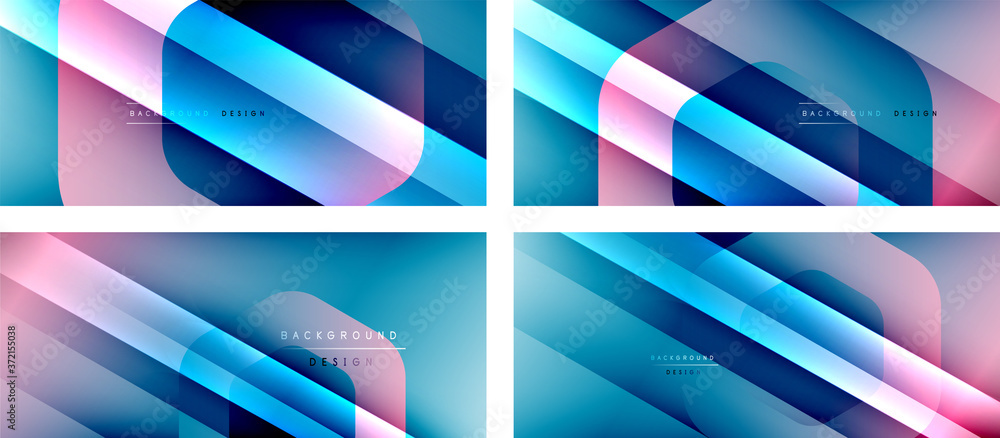 Set of hexagon geometric shapes and fluid gradients with 3d shadow and light straight lines, minimal abstract backgrounds Set of hexagon geometric shapes and fluid gradients with 3d shadow and light straight lines, minimal abstract backgrounds