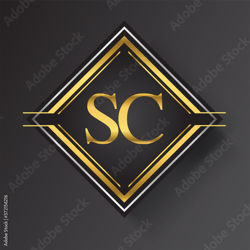 SC Letter logo in a square shape gold and silver colored geometric ornaments. Vector design template elements for your business or company identity.