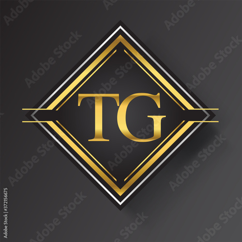 TG Letter logo in a square shape gold and silver colored geometric ornaments. Vector design template elements for your business or company identity.