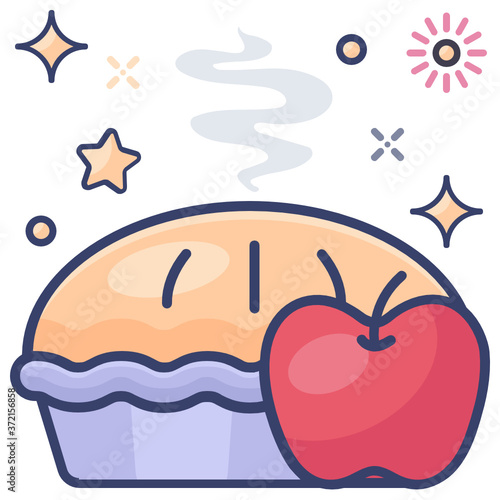 
Apple with a baked cake, apple pie flat icon style 
