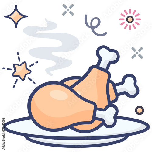 
Drumsticks served in a tray, flat icon design 
