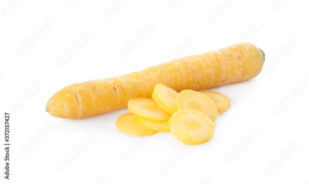 Cut and whole yellow carrots isolated on white Cut and whole yellow carrots isolated on white