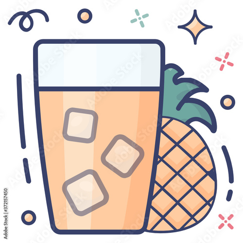 Pineapple juice icon style, pina colada vector style 