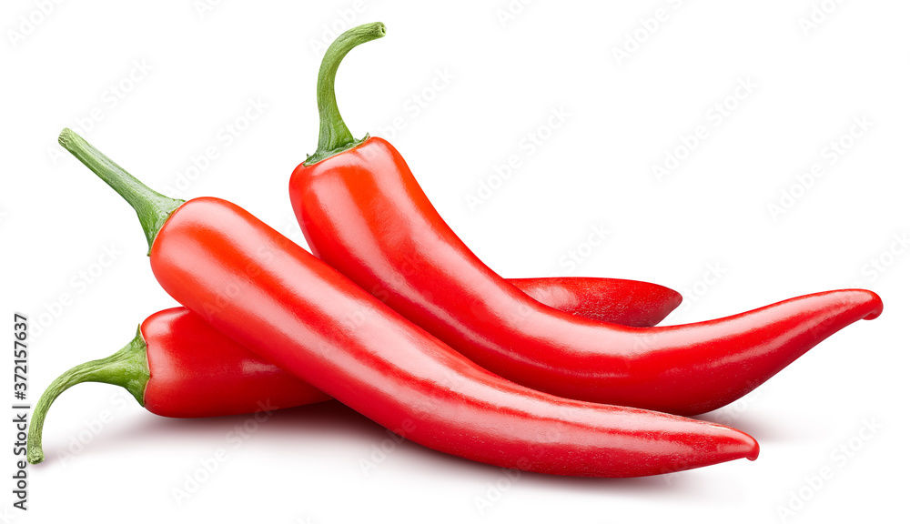 Chili peppers. Fresh organic red hot chili pepper isolated on white background. Chili pepper macro Chili peppers. Fresh organic red hot chili pepper isolated on white background. Chili pepper macro