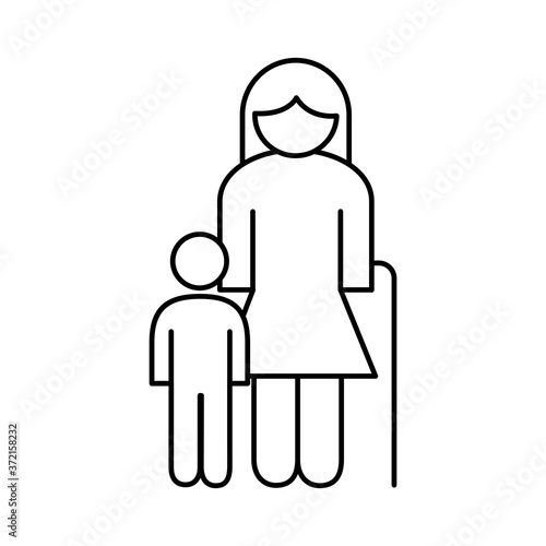family grandmother figure with grandson line style icon