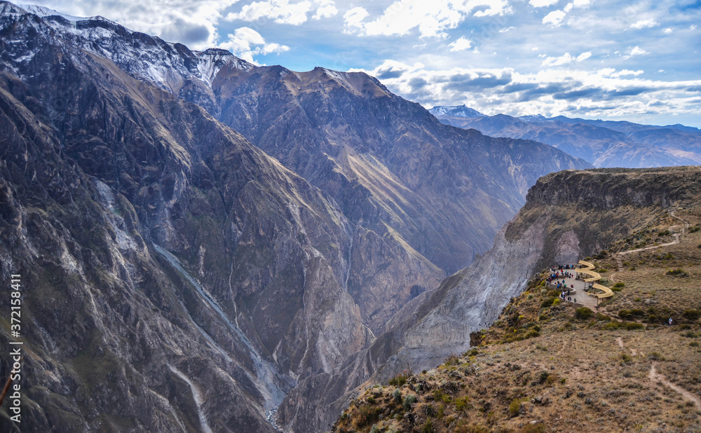View of Colca Canyon, near Arequipa, Peru. Selective focus on the right.