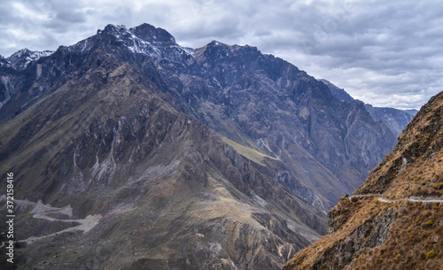 View of Colca Canyon, near Arequipa, Peru. Selective focus on left path.