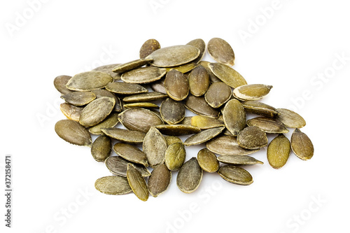 Close up of Pumpkin seeds isolated on white background