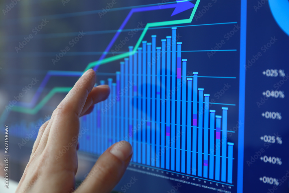 Woman working with statistic information on screen, closeup Woman working with statistic information on screen, closeup