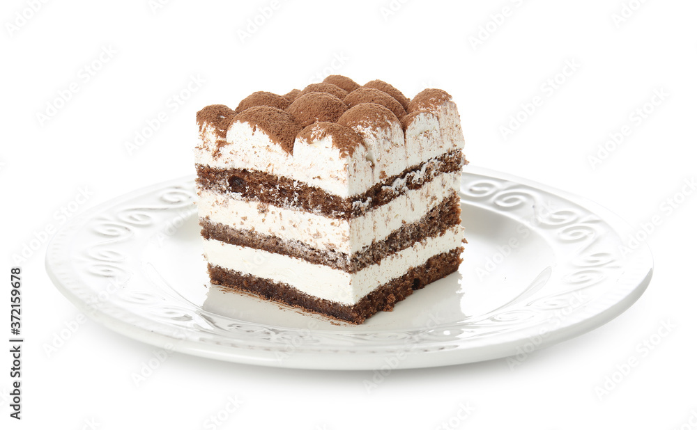 Tasty tiramisu on white background Tasty tiramisu on white background