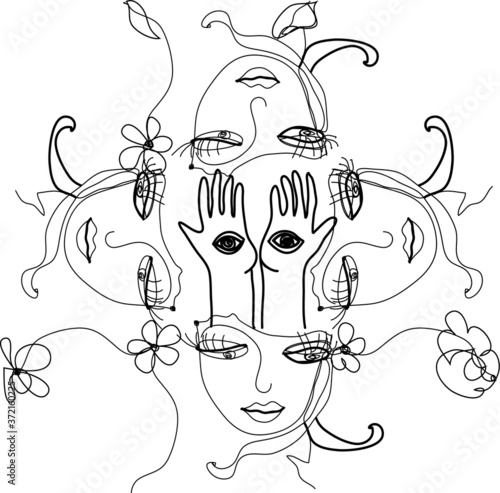 Fantastic face of lady and have hamsa hands in the middle