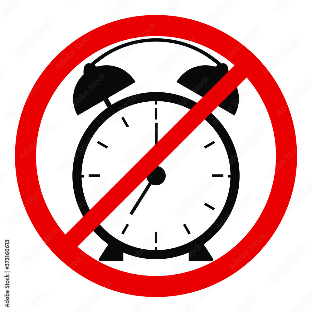 Red prohibiting alarm clock sign on white background, for design, vector illustration Red prohibiting alarm clock sign on white background, for design, vector illustration