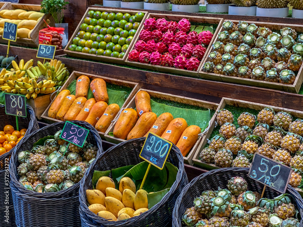 Colorful fruit at a market in Asia