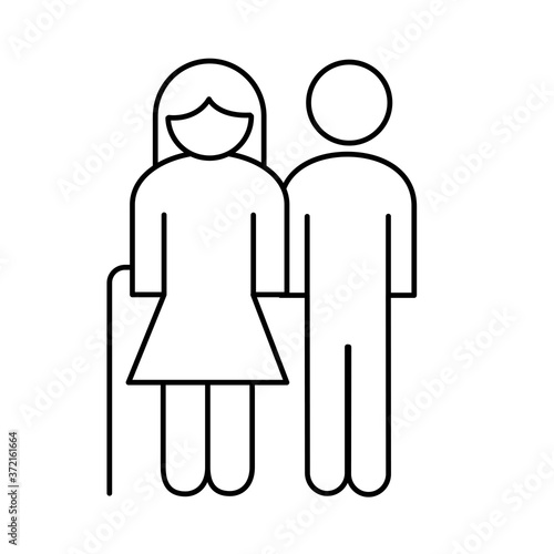 family grandmother figure with son line style icon