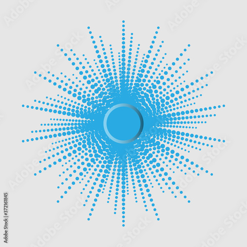 Halftone sphere of dots. Blue dots of different sizes on a gray background. EPS10 vector.