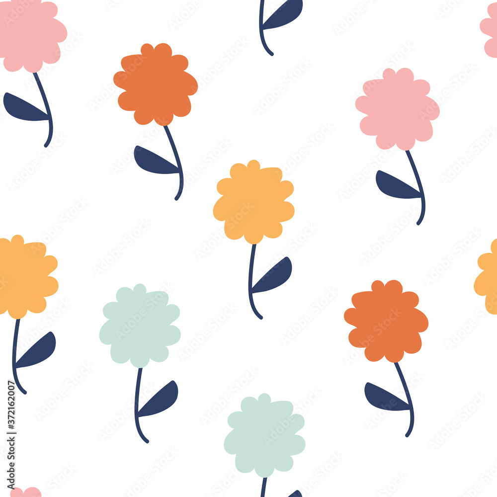 Seamless pattern with cartoon flowers. for fabric print, textile, gift wrapping paper. colorful vector for kids, flat style