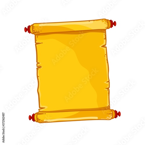Old manuscript. Vector antique or old manuscript vertical scroll, obsolete papyrus icon isolated on white background. Single paper roll illustration