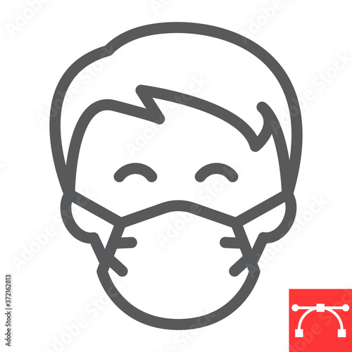 Man in face mask line icon, coronavirus and covid-19, wearing mask sign vector graphics, editable stroke linear icon, eps 10.