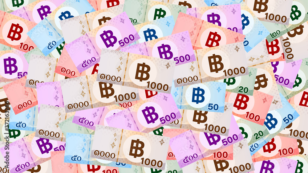 banknote money thai baht for background, money 1000, 500, 100, 50, 20 baht flat style in top view, thai currency THB for wallpaper pattern, paper money for banner background, business finance concept banknote money thai baht for background, money 1000, 500, 100, 50, 20 baht flat style in top view, thai currency THB for wallpaper pattern, paper money for banner background, business finance concept