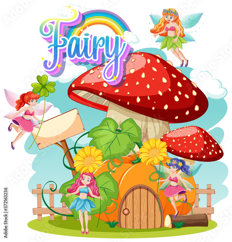 Fairy logo with little fairies on white background