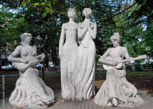 The monument of The Ishkhneli sisters (natives of Kutaisi), quartet of Georgian singers who performed traditional Georgian music. 