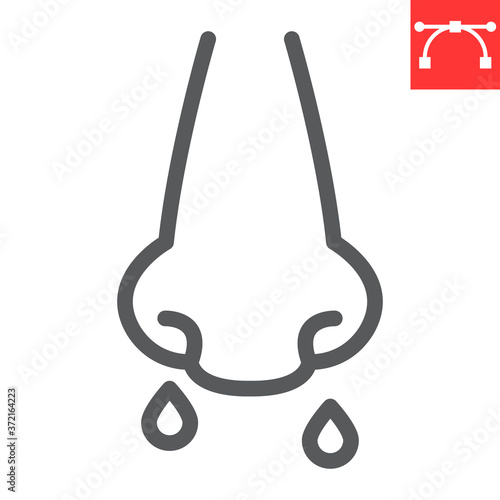 Runny nose line icon, coronavirus and allergy, flu sign vector graphics, editable stroke linear icon, eps 10.