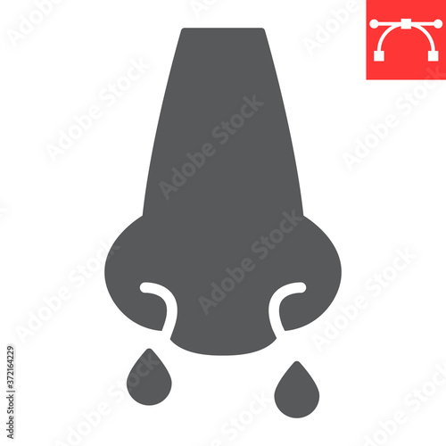 Runny nose glyph icon, coronavirus and allergy, flu sign vector graphics, editable stroke solid icon, eps 10.