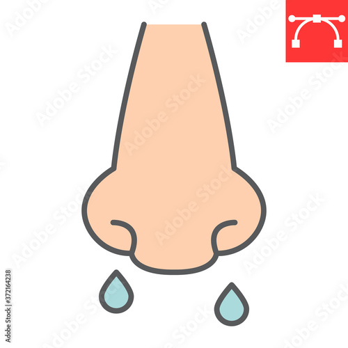 Runny nose color line icon, coronavirus and allergy, flu sign vector graphics, editable stroke filled outline icon, eps 10.