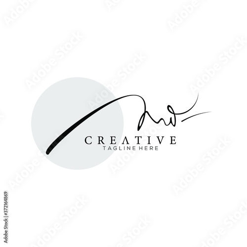 Luxurious Monogram Signature Letter M Logo Design with Circle Gray Background