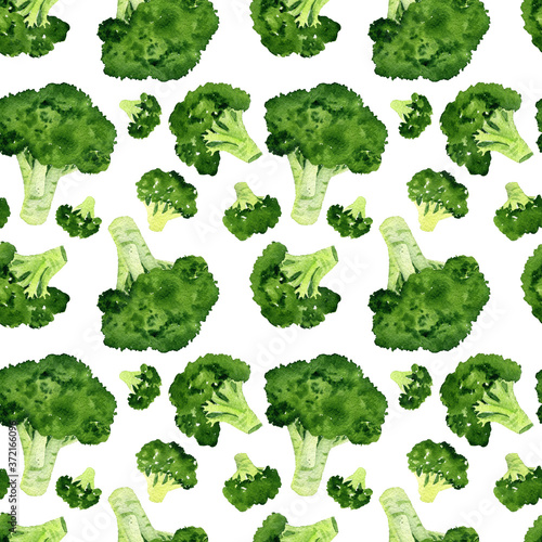 watercolor seamless pattern with drawing broccoli