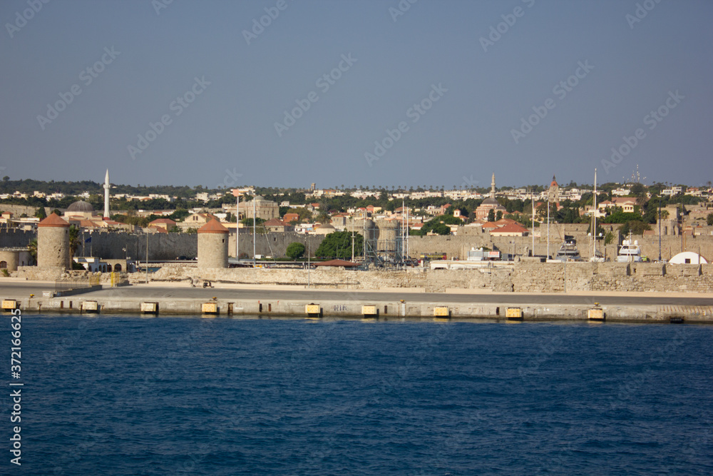 Greece. Rhodes island. Rest at the sea. Euro-trip. Sea water surface. Coast of Greece.