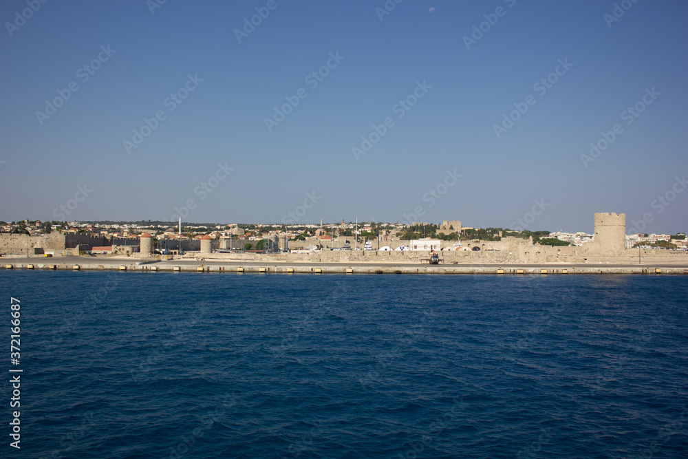 Greece. Rhodes island. Rest at the sea. Euro-trip. Sea water surface. Coast of Greece.