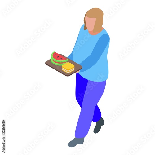 Gluttony woman food icon. Isometric of gluttony woman food vector icon for web design isolated on white background