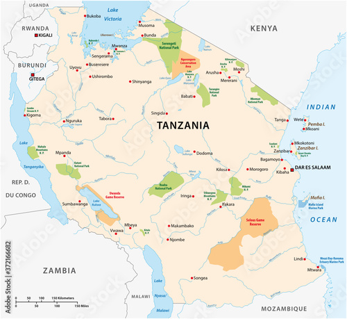 National park vector map of the East African state of Tanzania photo