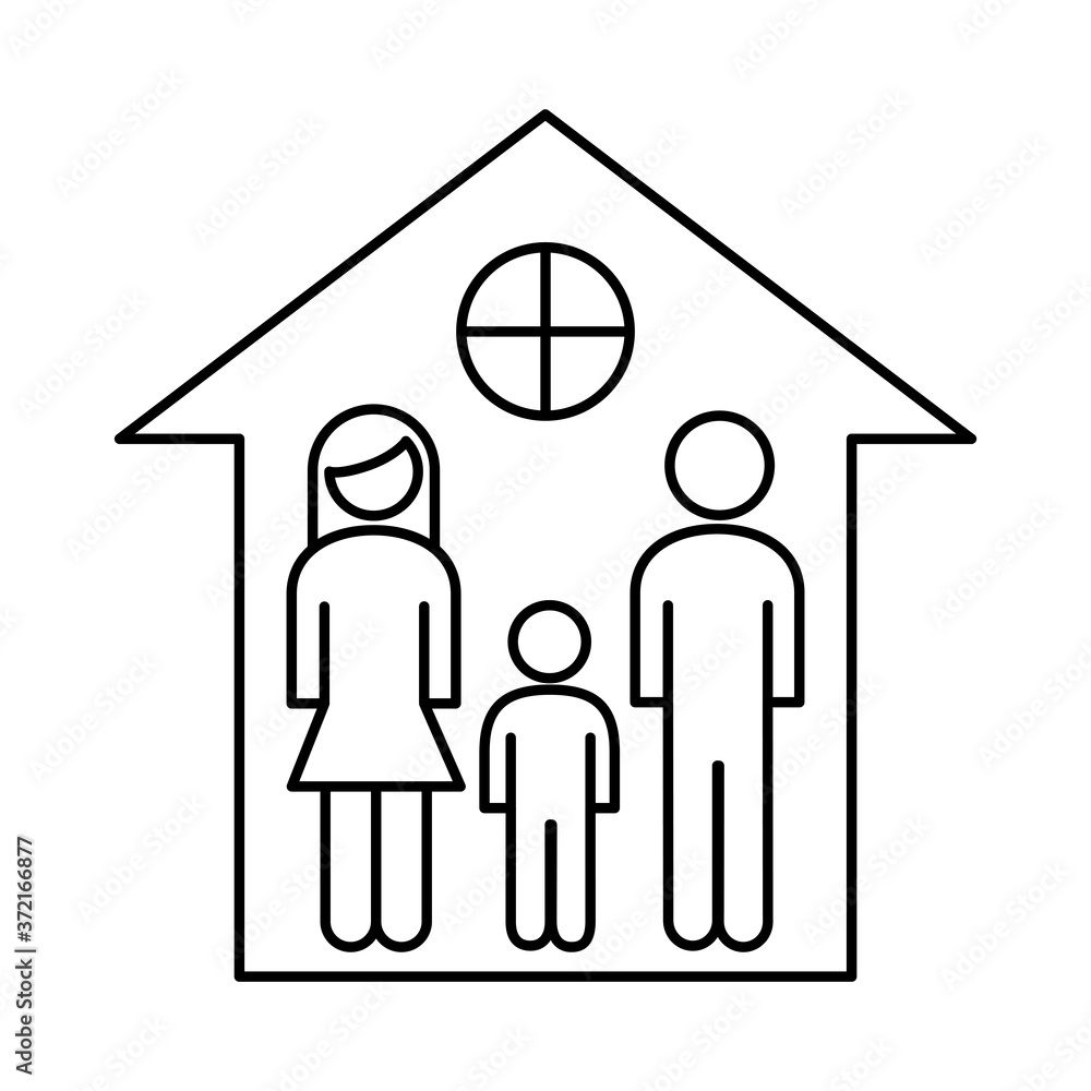 family parents couple with son figures in house line style icon family parents couple with son figures in house line style icon