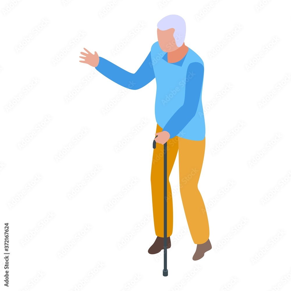 Man retirement walking stick icon. Isometric of man retirement walking stick vector icon for web design isolated on white background Man retirement walking stick icon. Isometric of man retirement walking stick vector icon for web design isolated on white background