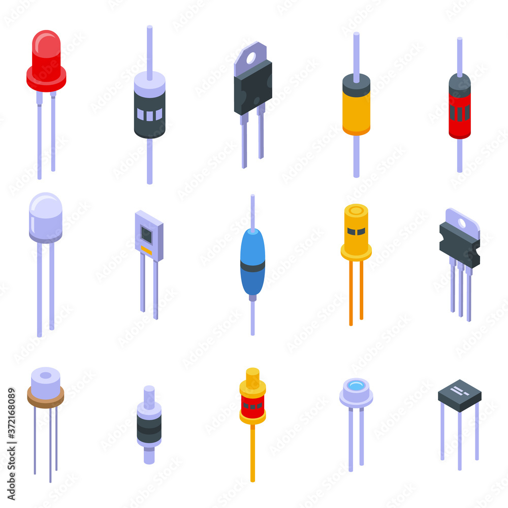 Diode icons set. Isometric set of diode vector icons for web design isolated on white background Diode icons set. Isometric set of diode vector icons for web design isolated on white background