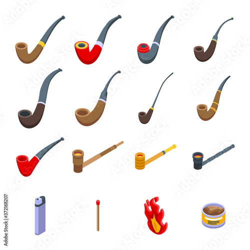 Smoking pipe icons set. Isometric set of smoking pipe vector icons for web design isolated on white background