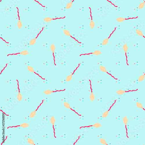  Broom. seamless pattern witch's broom. hand-drawn vector illustration. Design for Halloween, wrapping paper, textiles